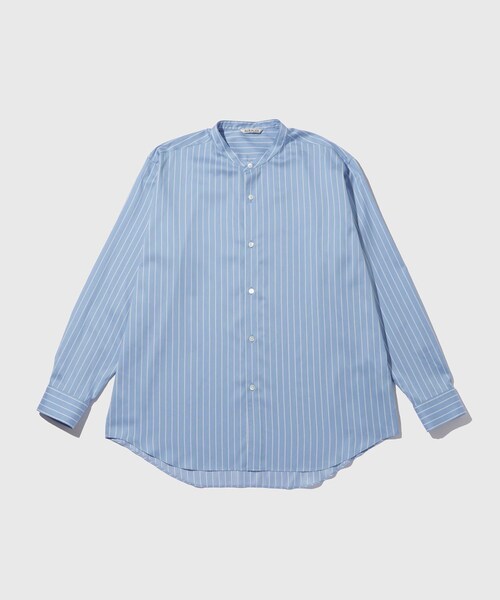 ADAM ET ROPE'（アダムエロペ）の「【AURALEE/オーラリー】COTTON SILK STRIPE STAND COLLAR SHIRT（シャツ/ブラウス・メンズ・キナリ/ブルー系・3/4/5）」の4枚目の写真