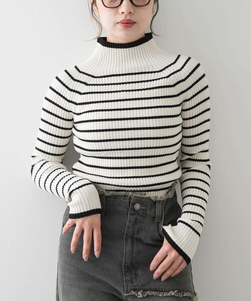 SENSE OF PLACE by URBAN RESEARCH（センスオブプレイスバイアーバンリサーチ）の「ストレッチリブハイネックセーター（ニット/セーター・レディース・RED/WHT×BLK/IVORY/BLACK/BEIGE/NAVY/ORANGE/BLUE/GREEN/PURPLE/CHARCOAL・One/COMPACT）」の12枚目の写真