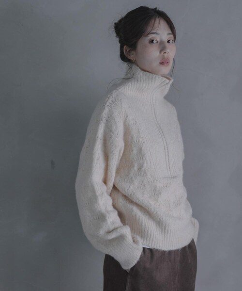 URBAN RESEARCH Sonny Label（アーバンリサーチサニーレーベル）の「ハーフZIPシャギーニットプルオーバー（ニット/セーター・レディース・オフ/グレー/グリーン・Free）」の6枚目の写真