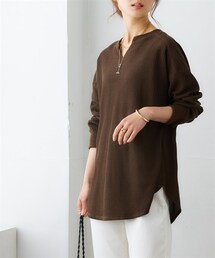 nissen | ワッフル素材キーネックトップス（UVカット）＜大きいサイズ有＞(Tシャツ/カットソー)