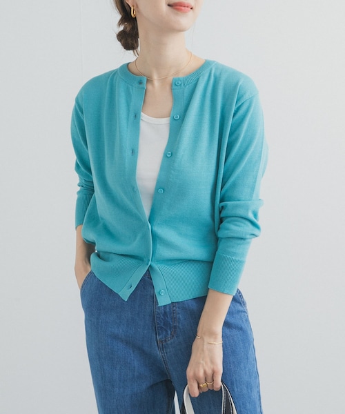 URBAN RESEARCH DOORS(アーバンリサーチドアーズ)の「オーガニックコットンクルーネックカーディガン(カーディガン/ボレロ・レディース・OFF/YELLOW/BLUE・Free)」の3枚目の写真