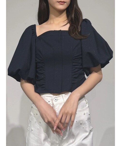 MERCURYDUO（マーキュリーデュオ）の「2WAYラメツイルオフショルベアブラウス（シャツ/ブラウス・レディース・オフホワイト/ピンク/ネイビー・F）」の2枚目の写真