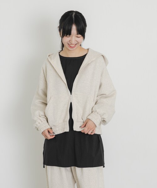 EKAL（エカル）の「ボタニルプライム裏起毛ZIPパーカー（パーカー・レディース・シロ杢/ブラック・one）」の9枚目の写真