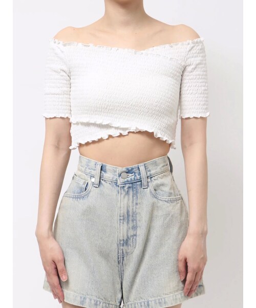 EMODA（エモダ）の「フィットクロスバンドトップ（その他トップス・レディース・ホワイト/グレー/ブラック/ブルー/ライトミックス・F）」の4枚目の写真