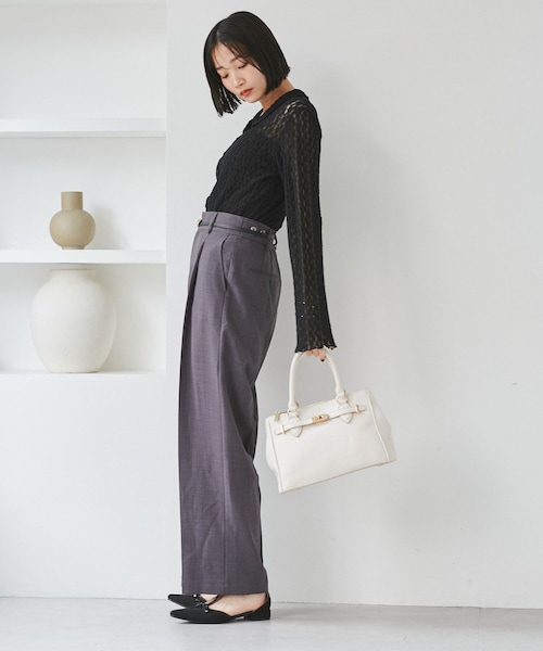 VIS（ビス）の「レースポロ襟カーディガン（カーディガン/ボレロ・レディース・ブラック/キナリ/ブラウン系・F）」の6枚目の写真