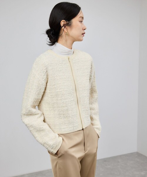 ROPE'（ロペ）の「ツイードZIPノーカラーカーディガン/イージーケア（カーディガン/ボレロ・レディース・ブラウン/キナリ/ブラウン系・F）」の20枚目の写真