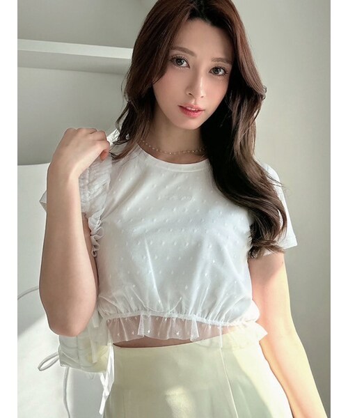 RESEXXY（リゼクシー）の「ドットチュールレイヤードTシャツ（Tシャツ/カットソー・レディース・ホワイト/ブラック/ブルー・F）」の4枚目の写真