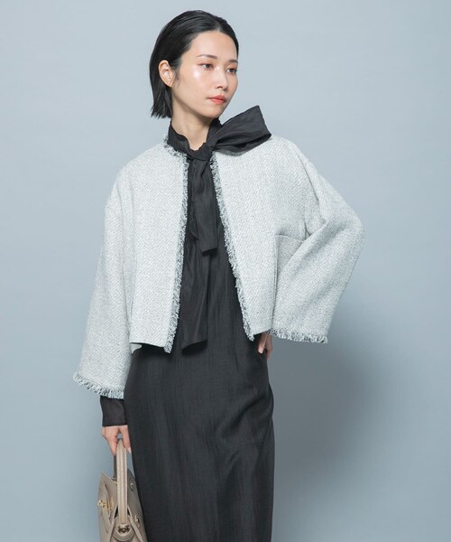 URBAN RESEARCH ROSSO（アーバンリサーチロッソ）の「ツイードショートジャケット（ノーカラージャケット・レディース・OFF WHITE/BLACK・Free）」の19枚目の写真