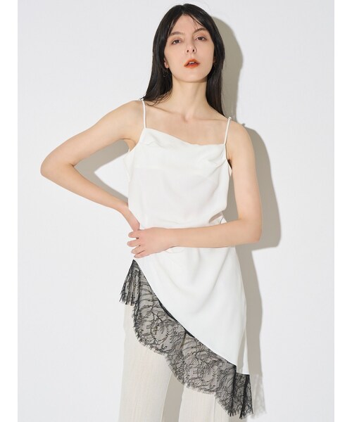 ELENDEEK(エレンディーク)の「ASYMMETRY DRAPE CAMI(キャミソール・レディース・オフホワイト/チャコールグレー・F)」の4枚目の写真