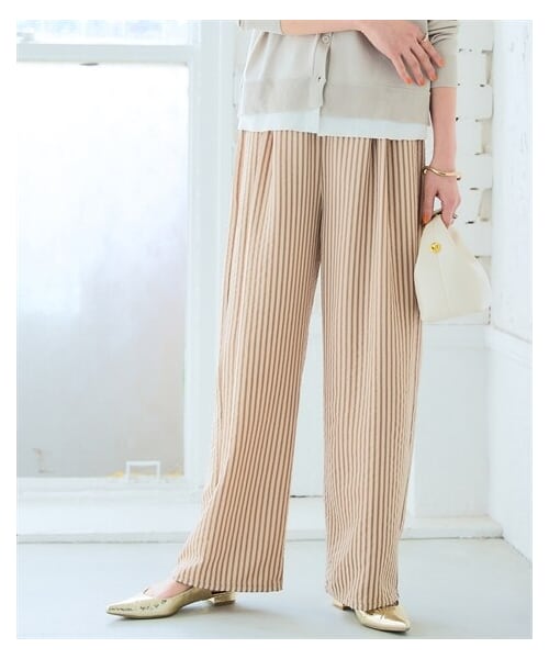 nissen（ニッセン）の「さらっとラクな先染めサッカーワイドパンツ＜大きいサイズ有＞（パンツ・レディース・モカ×ベージュ/黒×アイボリー/チャコール×黒・S/M/L/LL/3L）」の17枚目の写真