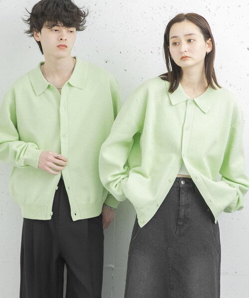 SENSE OF PLACE by URBAN RESEARCH(センスオブプレイスバイアーバンリサーチ)の「『ユニセックス』『洗濯可』スウェットライクポロカーディガン(カーディガン/ボレロ・メンズ・L.GRAY/MINT/NAVY・M/L)」の2枚目の写真