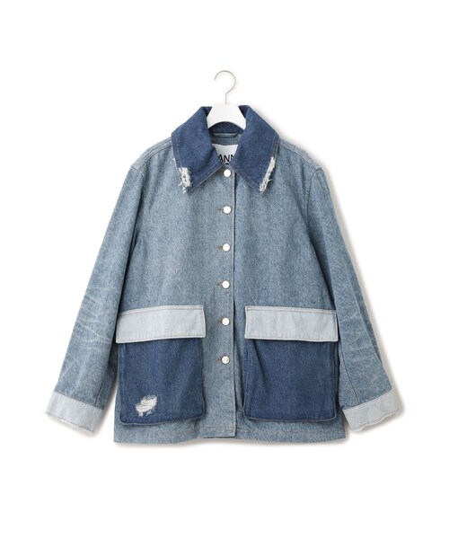 ADAM ET ROPE'(アダムエロペ)の「【GANNI(ガニー)】Patchwork Denim Midi Jacket(デニムジャケット・レディース・ブルー・1)」の15枚目の写真