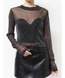 GYDA | mock neck shiny sheerトップス(Tシャツ/カットソー)