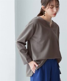 nissen | きれいめカットツイル素材スキッパートップス（毛玉・静電気防止）【セットアップ可能】＜大きいサイズ有＞(Tシャツ/カットソー)