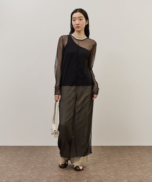 ADAM ET ROPE'(アダムエロペ)の「シアーロングスリーブワンピース(ワンピース・レディース・ブラック/ホワイト系・F)」の2枚目の写真