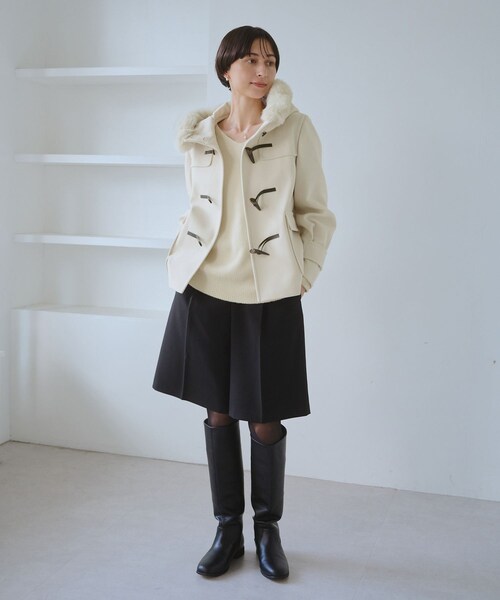 ROPE' PICNIC（ロペピクニック）の「ジャージーメルトンシリーズ ファー付きショートダッフルコート/リンクコーデ（ダッフルコート・レディース・キナリ/ブラウン系/ネイビー・L/M）」の8枚目の写真