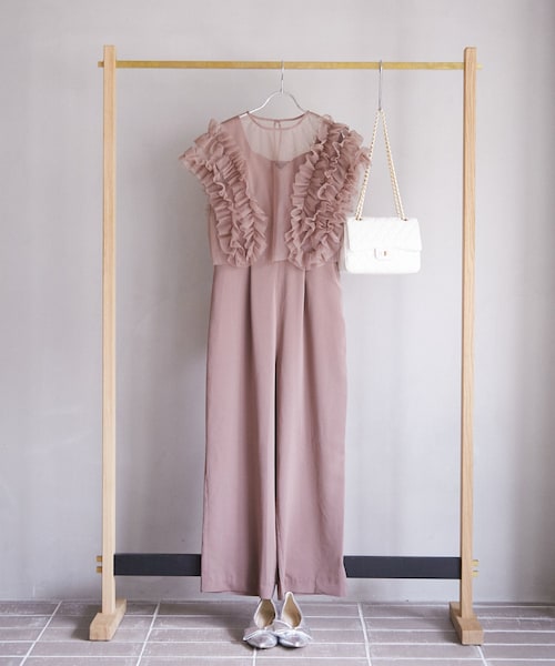 VIS（ビス）の「【新色追加】【VISDRESS】チュールフリルセットオールインワン【低身長向けサイズ有】（つなぎ/オールインワン・レディース・ブラック/ダークブラウン系/ライトグリーン・M/PM）」の5枚目の写真