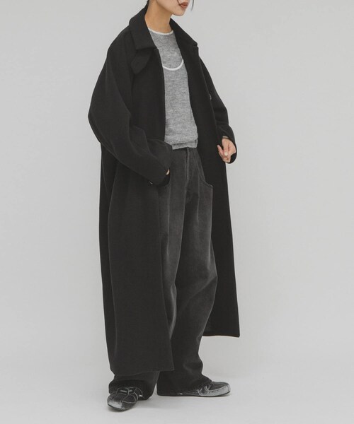 KBF（ケイビーエフ）の「ステンカラーコクーンロングコート（ステンカラーコート・レディース・BROWN/CHARCOAL/BLACK・36/38）」の5枚目の写真