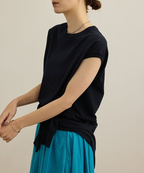 ROPE'(ロペ)の「【洗える】オーガニックコットンハイゲージフレンチスリーブニット(ニット/セーター・レディース・ホワイト/ネイビー/ターコイズ・F)」の8枚目の写真