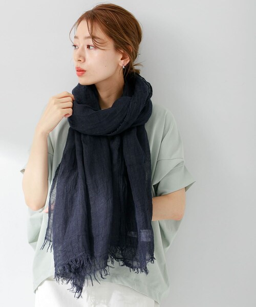 URBAN RESEARCH Sonny Label（アーバンリサーチサニーレーベル）の「イタリア製リネンストール（ストール/ショール・レディース・オレンジ/ネイビー/Lグレー・one）」の2枚目の写真