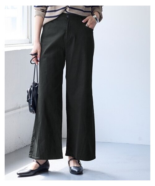 nissen（ニッセン）の「すごのびストレッチツイルワイドパンツ＜大きいサイズ有＞（パンツ・レディース・黒/カーキ/ライトベージュ/モカチャコール・S/M/L/LL/3L/4L/5L/6L/8L/10L）」の17枚目の写真
