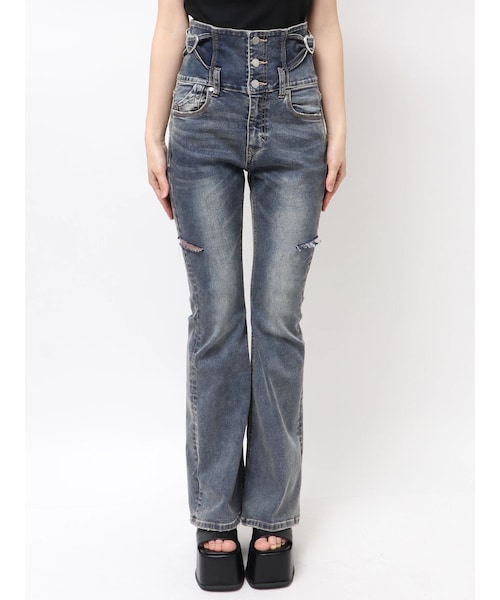 EMODA（エモダ）の「HIGH CUT H/W FLARE PAGGINGS（デニムパンツ・レディース・ブラック/ブルー/アイスブルー・XS/S/M）」の4枚目の写真