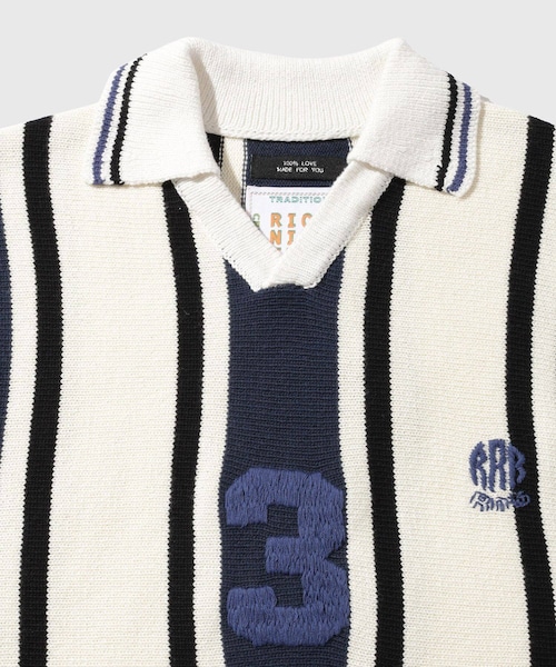 ADAM ET ROPE'（アダムエロペ）の「【RICE NINE TEN/ライス ナイン テン】KNITTED SOCCER SHIRT（ポロシャツ・メンズ・ホワイト系/ネイビー・1/2）」の6枚目の写真