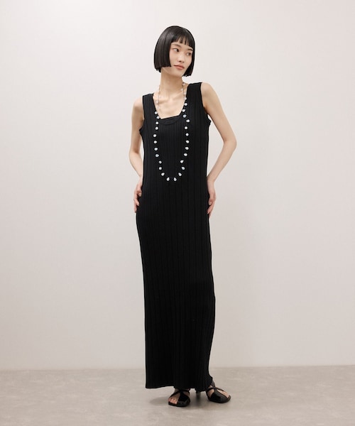 ADAM ET ROPE'(アダムエロペ)の「ランダムリブタンクワンピース(ワンピース・レディース・ブラック/その他・36/38)」の1枚目の写真