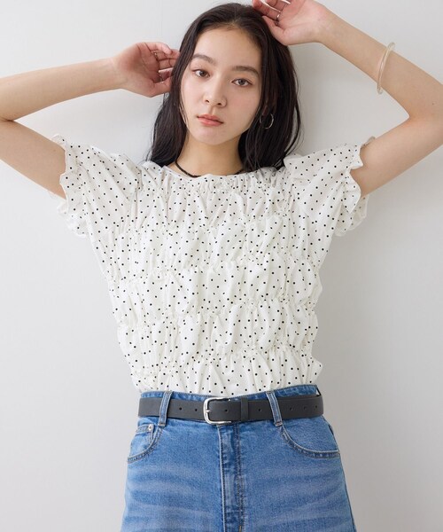 VIS(ビス)の「ドット&無地アソート シャーリングデザインカットソー(Tシャツ/カットソー・レディース・ブラック/キナリ/ピンク・F)」の9枚目の写真