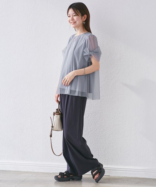 ROPE' PICNIC(ロペピクニック)の「Cutee チュールドッキングツイストスリーブトップス/リンクコーデ(Tシャツ/カットソー・レディース・ブラック/ホワイト/ライトグリーン/ブルー系・38)」の20枚目の写真