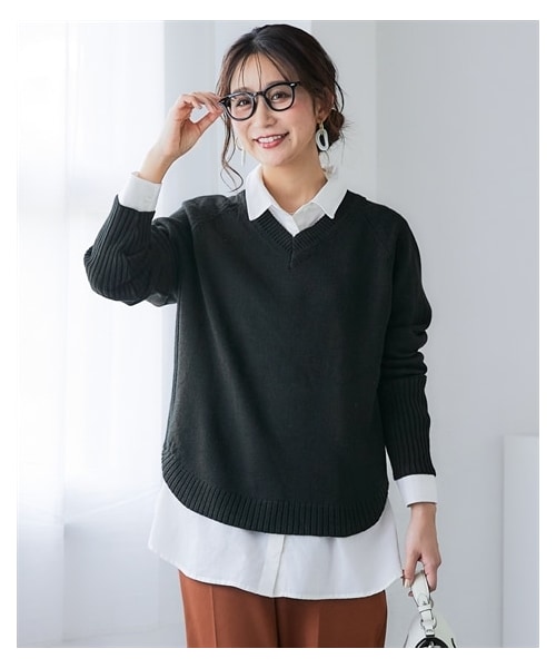 nissen（ニッセン）の「洗える裾ラウンドＶネックニット＜大きいサイズ有＞（ニット/セーター・レディース・杢グレー/ソフトグリーン/ダスティブルー/黒/ライトベージュ・S/M/L/LL/3L/4L/5L/6L/8L/10L）」の16枚目の写真