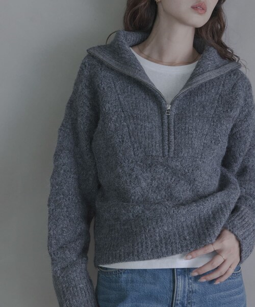 URBAN RESEARCH Sonny Label（アーバンリサーチサニーレーベル）の「ハーフZIPシャギーニットプルオーバー（ニット/セーター・レディース・オフ/グレー/グリーン・Free）」の14枚目の写真