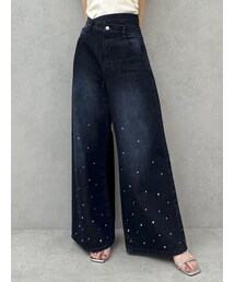 dazzlin | 【流那(ばんばんざい）コラボ】ウエストクロスラインストーンデニムパンツ(デニムパンツ)