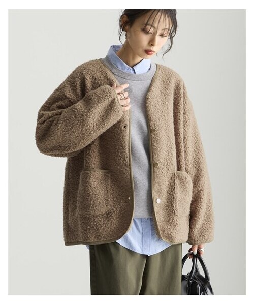 nissen（ニッセン）の「＜大きいサイズ＞ フェイクリングボアブルゾン（ジャケット/アウター・レディース・モカ/トゥルーグレー/黒チェック・L/LL/3L/4L/5L/6L/8L/10L）」の18枚目の写真