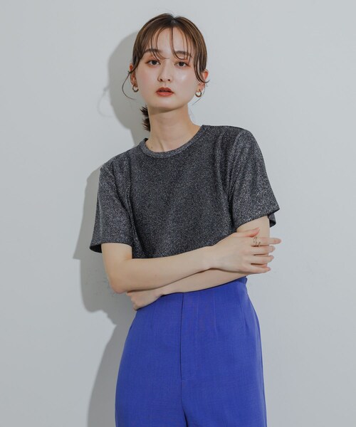 SENSE OF PLACE by URBAN RESEARCH(センスオブプレイスバイアーバンリサーチ)の「クルーネックラメTシャツ(半袖)(Tシャツ/カットソー・レディース・SILVER/NAVY/ORANGE/L.BLUE/BLACK/BROWN・one)」の18枚目の写真