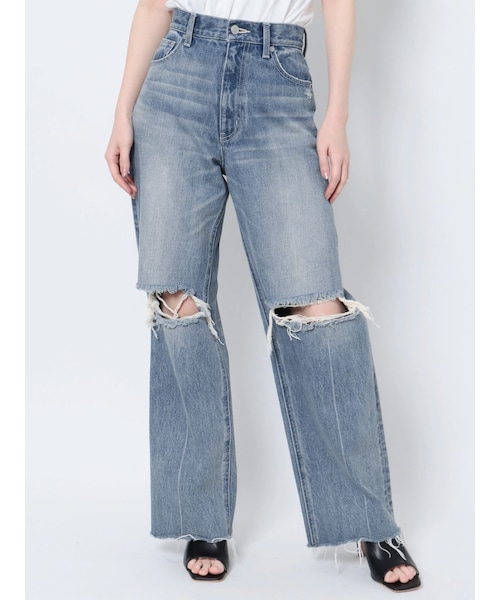 EVRIS（エヴリス）の「ダメージワイドデニムパンツ（デニムパンツ・レディース・ブラック/ブルー/ブラウン・S/M）」の3枚目の写真