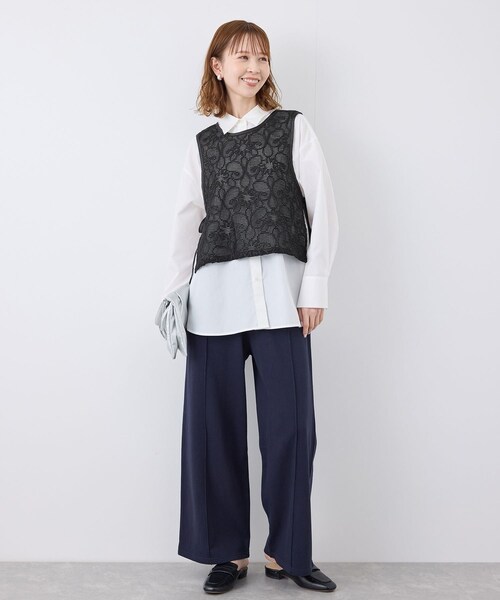 ROPE' PICNIC（ロペピクニック）の「サイドリボンレースベスト（ベスト・レディース・ブラック/ホワイト/キナリ・F）」の5枚目の写真