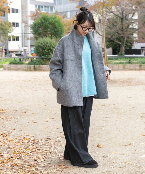 ITEMS URBANRESEARCH（アイテムズ アーバンリサーチ）の「スタンドカラーオーバージャケット（テーラードジャケット・レディース・BLU/CML/GRY・Free）」の12枚目の写真