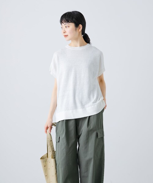 かぐれ（カグレ）の「リネンフレンチスリーブニット（ニット/セーター・レディース・OFF/NATURAL/BLACK・FREE）」の7枚目の写真