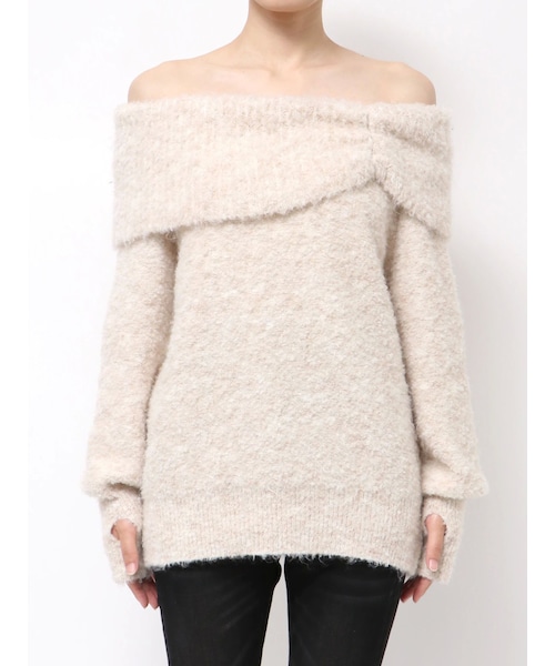 EMODA（エモダ）の「TUCK OFF SHOULDER KNIT（ニット/セーター・レディース・アイボリー/グレー/ブラック・F）」の3枚目の写真