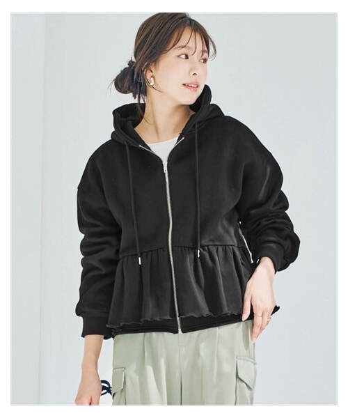 nissen（ニッセン）の「裏起毛スウェットペプラムジップアップパーカー