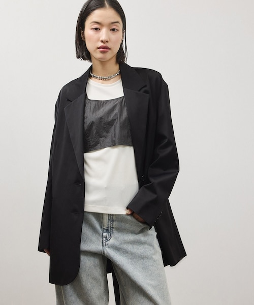ADAM ET ROPE'（アダムエロペ）の「シルキーリラックスジャケット（テーラードジャケット・レディース・ブラック/ベージュ・36/38）」の5枚目の写真
