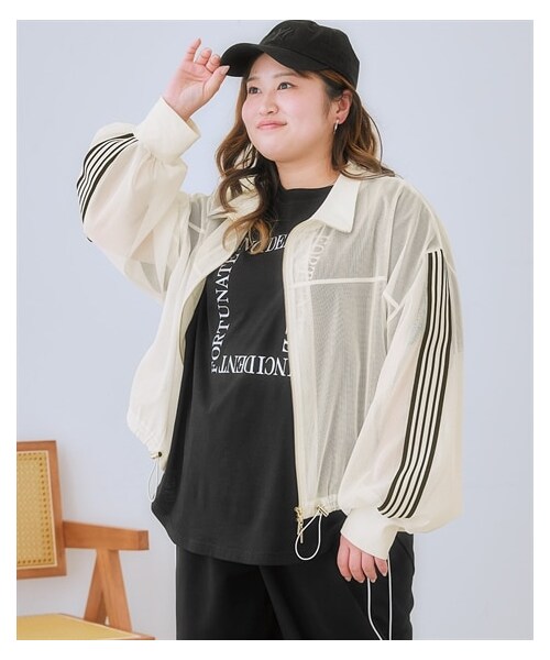 nissen（ニッセン）の「＜大きいサイズ＞ サイドラインメッシュブルゾン（ジャケット/アウター・レディース・オフホワイト/黒・L/LL/3L/4L/5L/6L/8L/10L）」の6枚目の写真