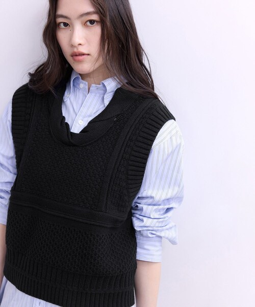 ADAM ET ROPE'（アダムエロペ）の「【WEB限定】ミックスパターンニットベスト（ベスト・レディース・ブラック/グレー/オフホワイト・F）」の17枚目の写真