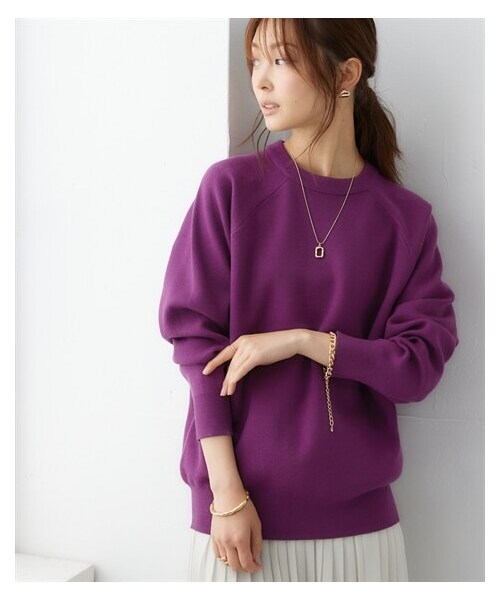 nissen（ニッセン）の「スウェットライクラグランニット（ニット/セーター・レディース・ミルクベージュ/杢グレー/バーガンディー/黒/ロイヤルブルー/グレープ/モカベージュ杢/ネイビー杢/ライラック杢・S/M/L/LL/3L/4L/5L/6L）」の8枚目の写真