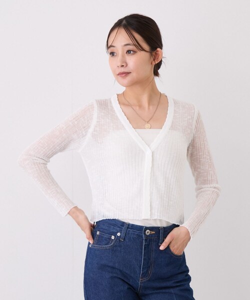Jayro（ジャイロ）の「ショート丈シアーVネック長袖カーディガン（カーディガン/ボレロ・レディース・ブラック/ホワイト/ベージュ/サックス・F）」の15枚目の写真
