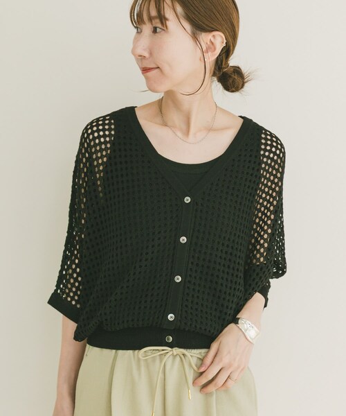 ITEMS URBANRESEARCH（アイテムズ アーバンリサーチ）の「メッシュニットカーディガン（ニット/セーター・レディース・BRN/BLK/GREGE・Free）」の5枚目の写真
