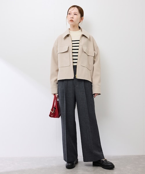 ROPE' PICNIC（ロペピクニック）の「ジャージーメルトンシリーズ ポケット付きジップブルゾン/リンクコーデ（ブルゾン・レディース・チャコール/ライトグレー/ブラウン系/ベージュ・F）」の19枚目の写真