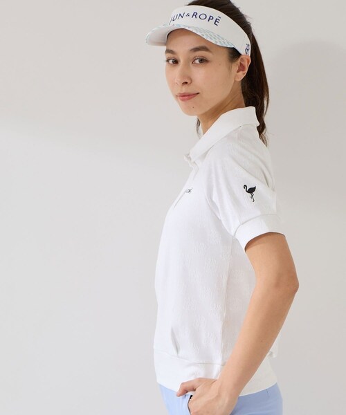 ROPE'（ロペ）の「ジャガードタックスリーブ半袖ポロ/UV・吸水（ポロシャツ・レディース・ブラック/ホワイト/ターコイズ/イエロー・L/M/S）」の15枚目の写真
