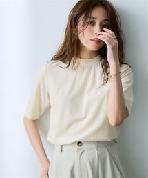 nissen | ５分袖ハイネックリブベロアプルオーバー（遮熱・UVカット）(Tシャツ/カットソー)